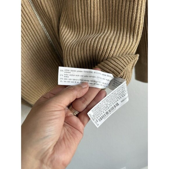 Zara Men’s Full Zip Wool Blend Sweater Tan Medium Chunky Knit Pockets Size XL - Picture 10 of 13
